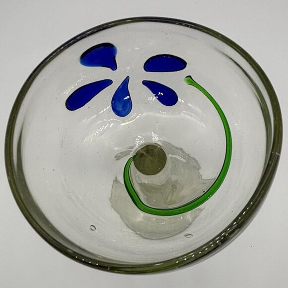 Handblown Margarita Glasses Cobalt Blue and Green Swirls Made in Mexico Set of 2 - Picture 3 of 14